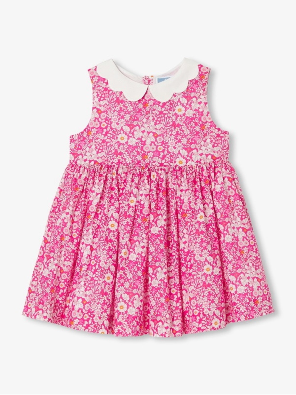 Jacadi Hot Pink Floral Dress with White Scallop Collar